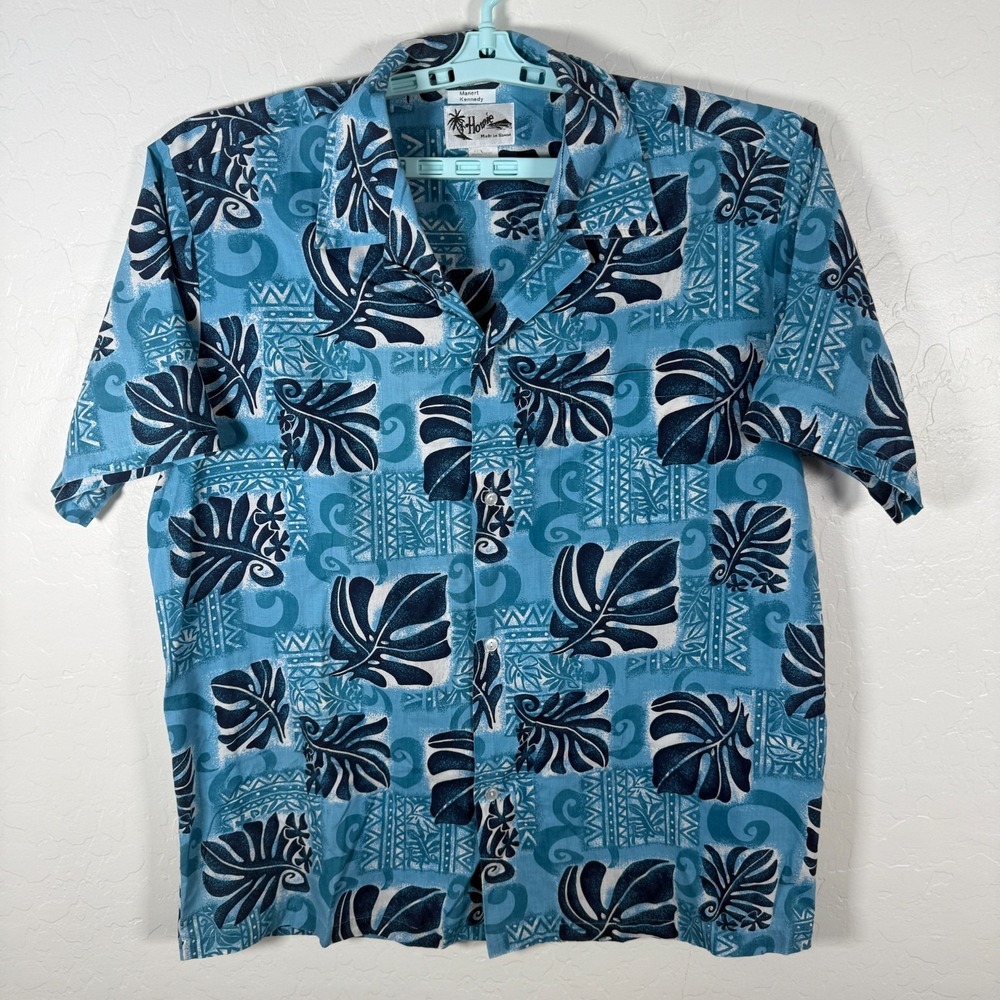Vintage Howie Shirt Mens‎ XL Blue Hawaiian Camp Tiki Aloha Floral Beach Island
